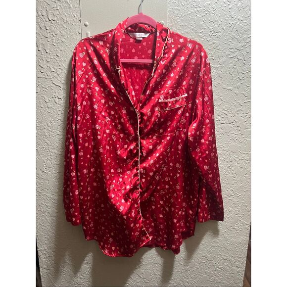 Victoria’s Secret Red With Hearts And Flowers Button Up Sleep Top Y2K Woman’s Si - Picture 1 of 15